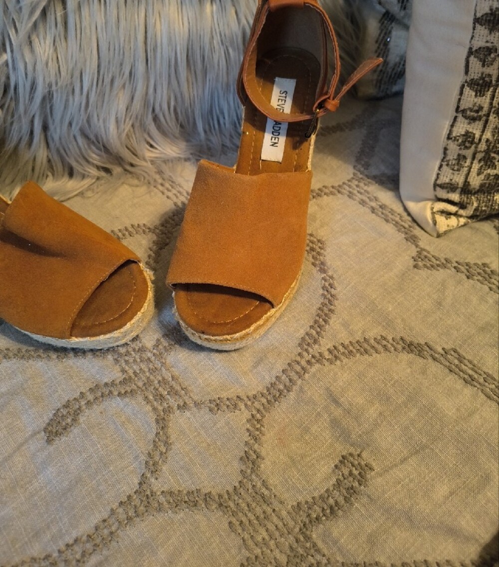 Steve Madden Copper Suede Espadrille Wedge Sandals with Ankle Strap - Picture 3 of 16